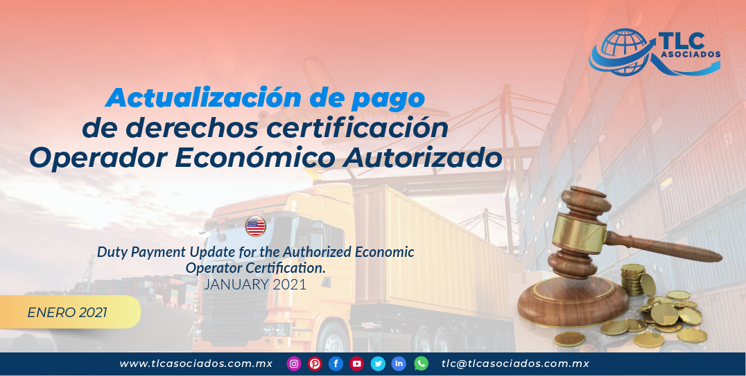 Actualización de pago de derechos certificación Operador Económico