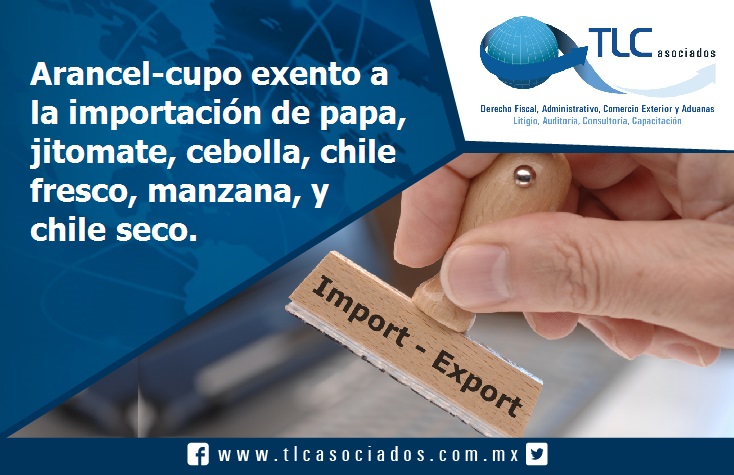 021 – Arancel-cupo exento a la importación de papa, tomate (jitomate), cebolla, chile fresco, manzana, y chile seco