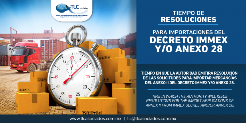 321 – Tiempo en que la Autoridad emitirá resolución de las solicitudes para importar mercancías del Anexo II del Decreto IMMEX y/o Anexo 28/ Time in which the Authority will issue resolutions for the import applications of Annex II from IMMEX Decree and/or Annex 28.