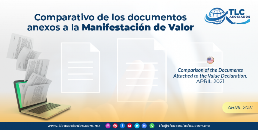 Comparativo de los documentos anexos a la Manifestación de Valor