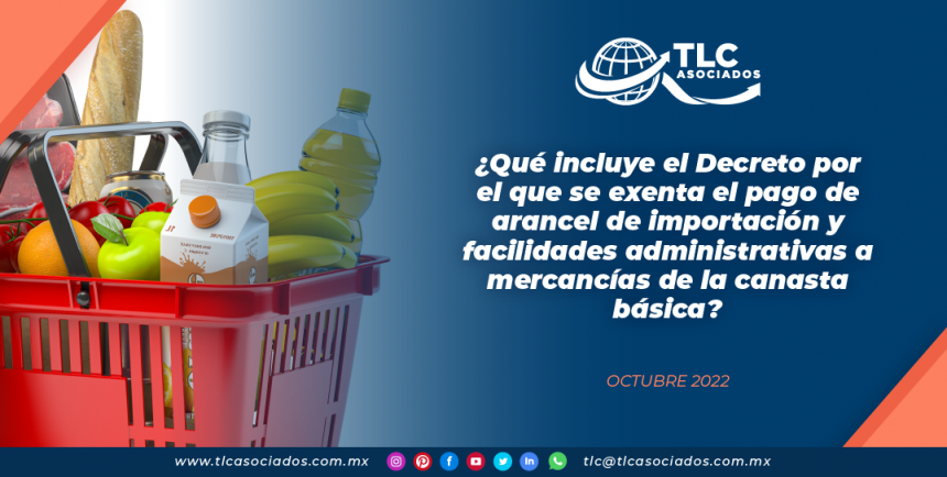 ¿Qué incluye el Decreto por el que se exenta el pago de arancel de importación y facilidades administrativas a mercancías de la canasta básica?