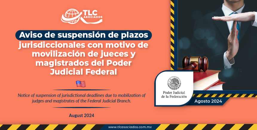 Aviso de suspensión de plazos jurisdiccionales con motivo de movilización de jueces y magistrados del Poder Judicial Federal.