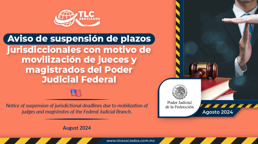 Aviso de suspensión de plazos jurisdiccionales con motivo de movilización de jueces y magistrados del Poder Judicial Federal.